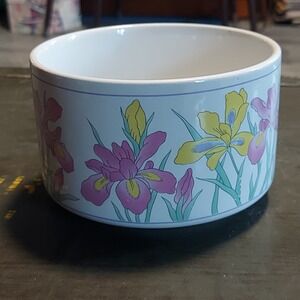Nancy Pew Giftwares Co Vintage Floral Iris Ceramic Planter Bowl White 3x4.5in